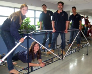 Alyssa Hartigan, Stephanie Rindosh, Max Schisler, Mike Soriano and Aaron Chan and pose with their winning bridge.