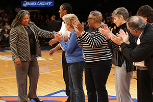 Beverly is applauded on court at the Garden on Jan. 4, 2015. 